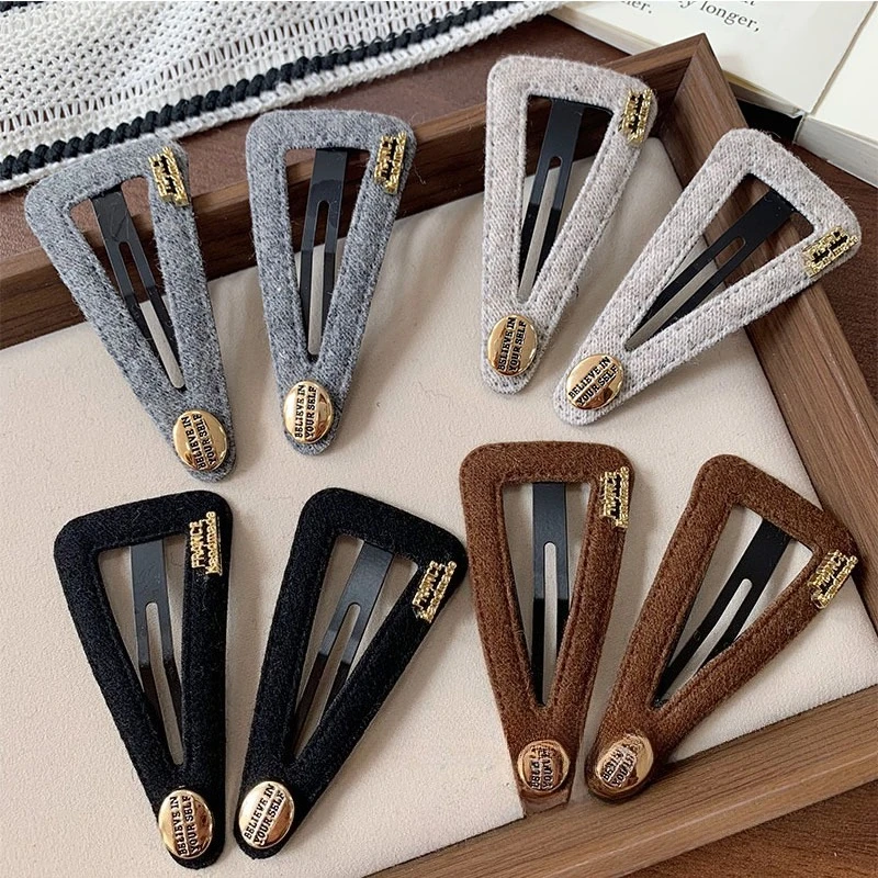 

Woolen Triangle Hair Barrettes with Gold Label Seamless Forehead Hair Clips Side Bangs Pins Elegant Hair Styling Accessories