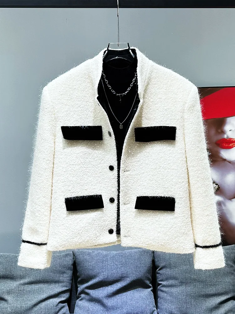 

Faionable ort Woolen Men's Jaet Quilted Splicing Warm Outerwear Youth Trend Autumn Winter Thiened Outerwear Coat