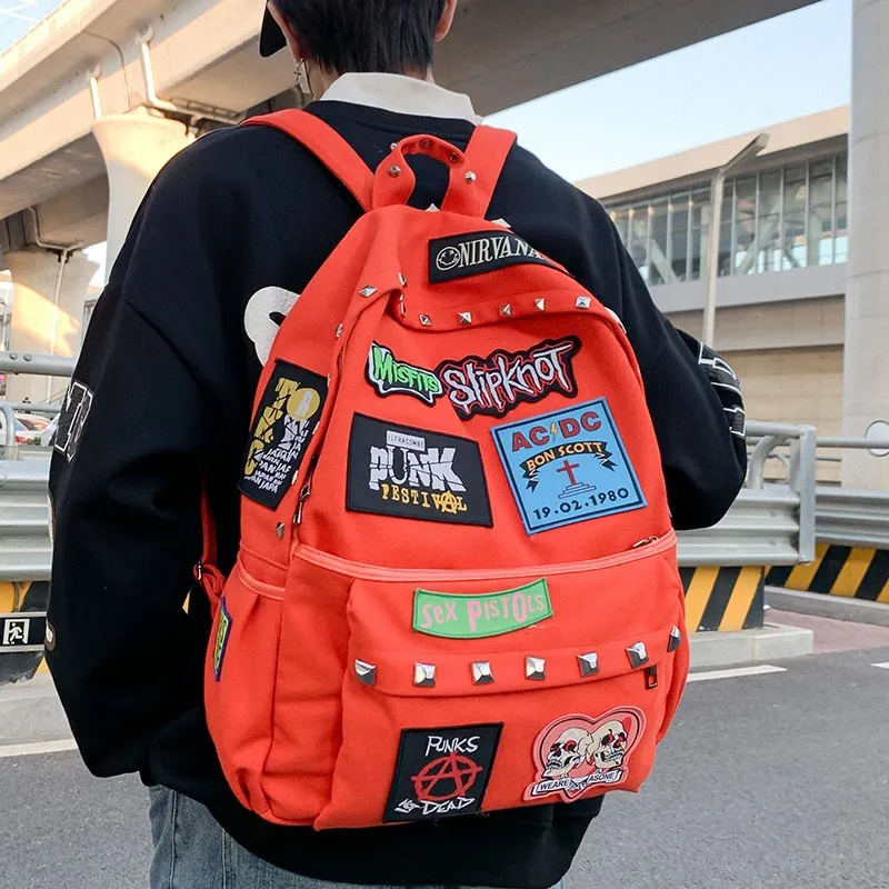 Punk Backpack Rock Subculture Embroidery Rivet College Student Large Capacity Backpack Y2k Spicy Original Backpack