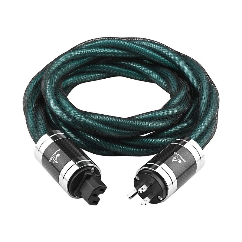 ATAUDIO HiFi-Netzkabel, hochwertiges 8N OCC HiFI Audio EU/US/AU-Stromkabel mit rhodiniertem Kohlefaserstecker für Verstärker 3