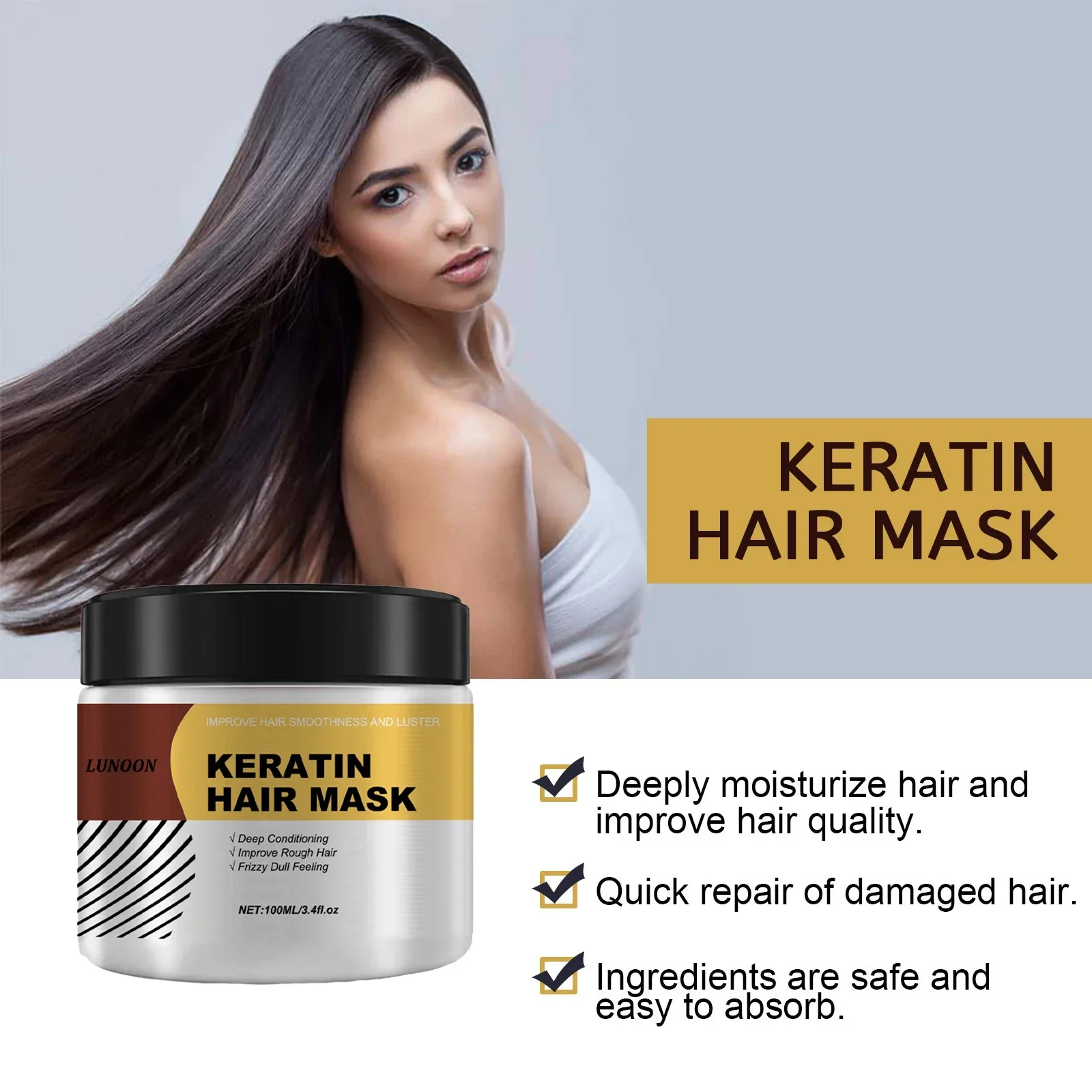 

Hair Mask Protein Repair Cream Dry Frizzy Damaged Hair Moisturizing Treatment Soft Smooth Shiny Straightening Hair Care
