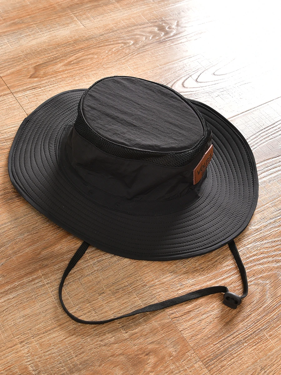 Outdoor Quick Dry Waterproof Summer Men's Large Brim Mountain Climbing Sunshade Cap Casual Style round Top Polyester Material