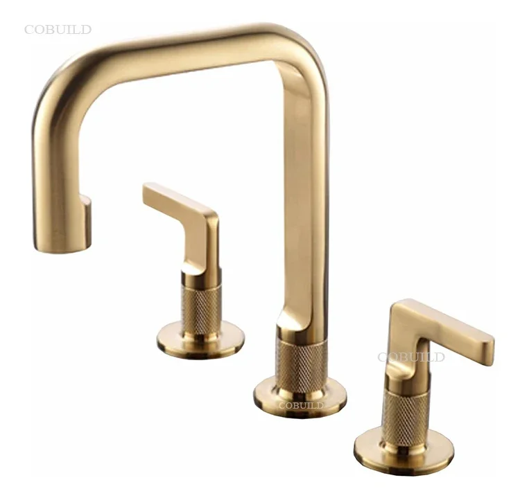 

8 inch Widespread Bathroom Sink Faucet 2 Handles Hot and Cold Brushed Gold Brass Bathroom Faucets