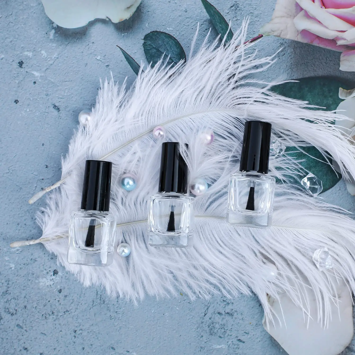 6 pezzi + 6 accessori Bottiglie vuote per smalto con imbuto a pennello con 6 bottiglie per smalto, 3 imbuto, 3 contagocce, 5 ml