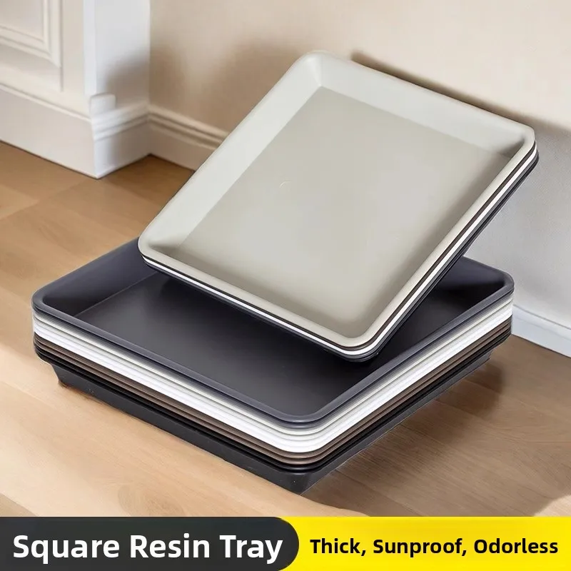 large-size-square-flower-pot-tray-base-ceramic-resin-thickened-grey-plastic-flower-bed-pad-base-durable-preservation-container
