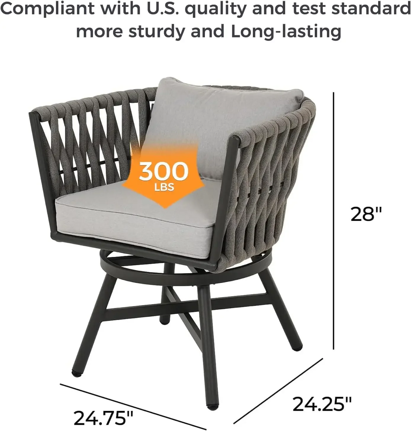 

Swivel Rope Wicker Chairs Set of 2, Patio Dining Chairs with Cushions, Wicker Armchairs Frame, Outdoor Modern Style for Backyard