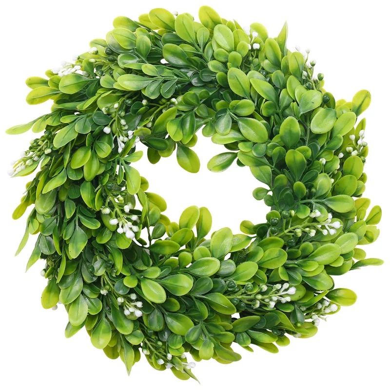●2 Pack Artificial Boxwood Wreath Faux Artificial Wreath Front Door Hanging Wreath Decoration, 10 Inches