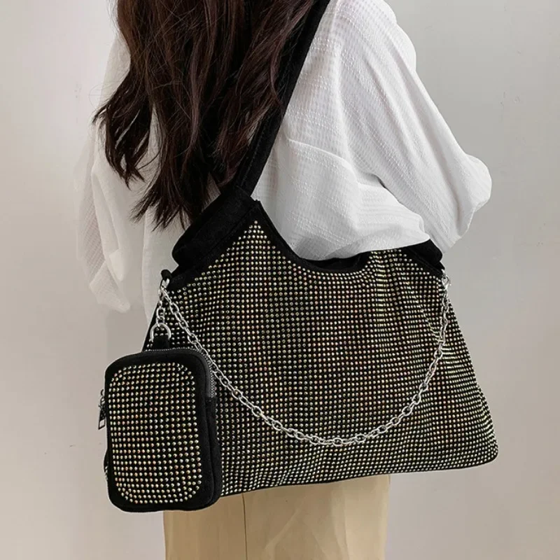 

2023 New Shiny Rhinestone Women's Handbag Large Shopping Bag Fashion DinnerBag Underarm Shoulder Bags Women's Party Commuter Bag