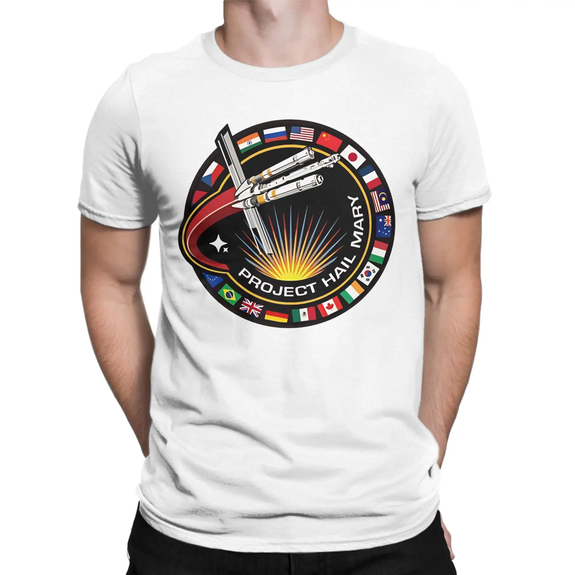 Men Project Hail Mary  T Shirt Mission Patch With Countries 100% Cotton Clothing Funny Short Sleeve O Neck Tee Shirt Plus Size