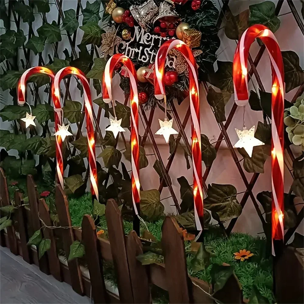 Solar Powered Candy Cane Lights 4in1 8 Lighting Modes Outdoor Christmas Decoration for Lawn Yard Garden Xmas Tree Lights