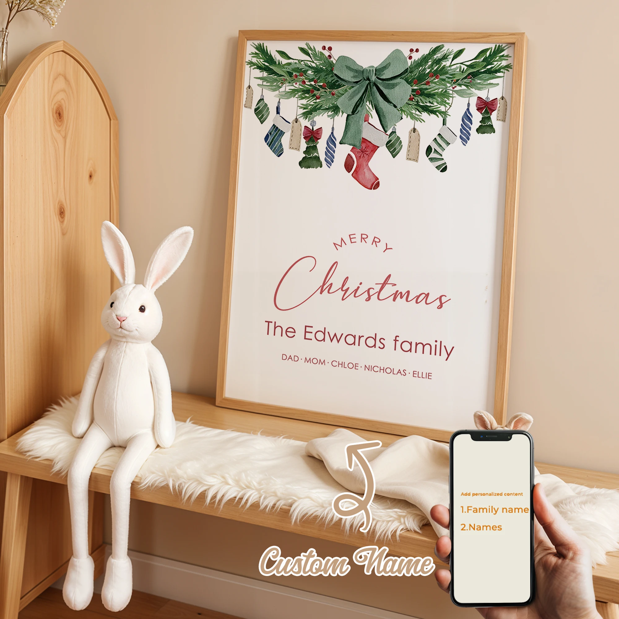 

1pcs Personalized custom name Christmas Party Wall Art Print Picture For christmas Living Room Kids Home Decor Gift