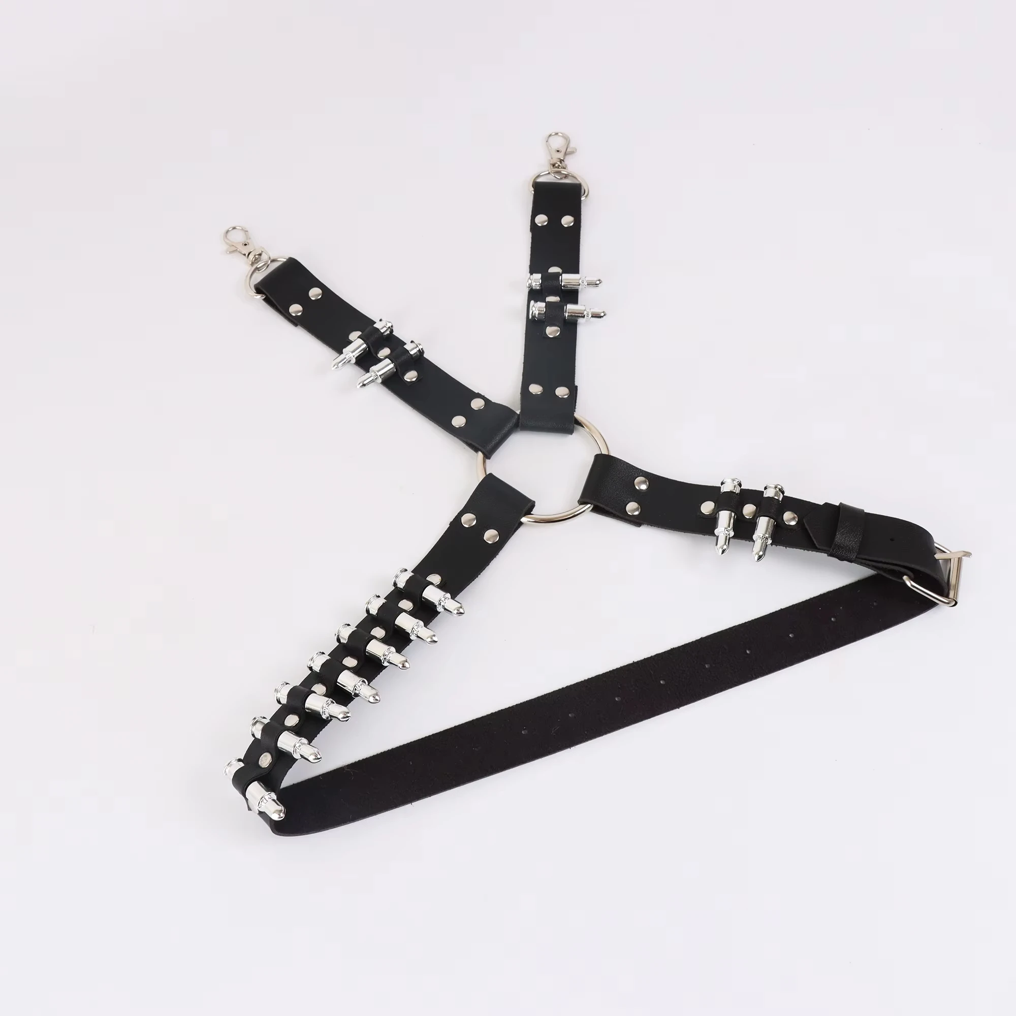 Cintura da uomo in ecopelle gotica con cinturino regolabile per gamba punk nero - Fibbia in metallo resistente, design senza bottoni per Concer