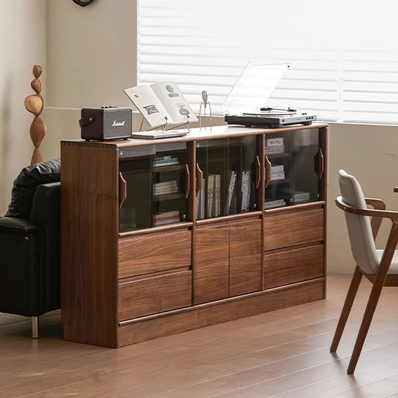 

North American black walnut solid wood low bookcase floor-to-ceiling bookshelf storage cabinet storage combination
