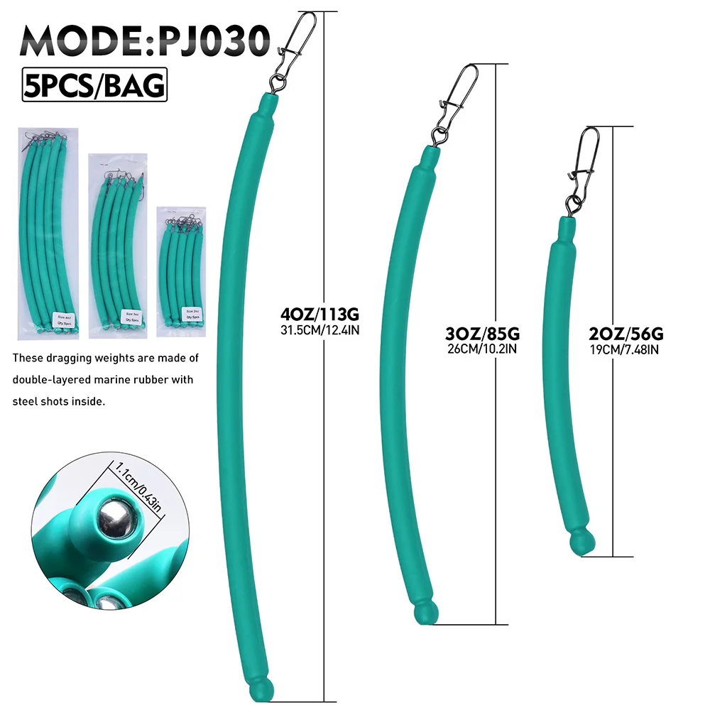 Proberos 5pcs Slip Stick Dragging Weights, No-Snag Sinkers for Dragging, Trolling, Drift, Bottom Bouncing.