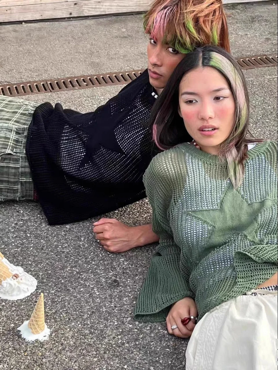 

Jaded London Star Hollow out Long Sve Knitted Sweater round Ne Women's Sle Autumn New Arrival Korean Loose Fit Cotton