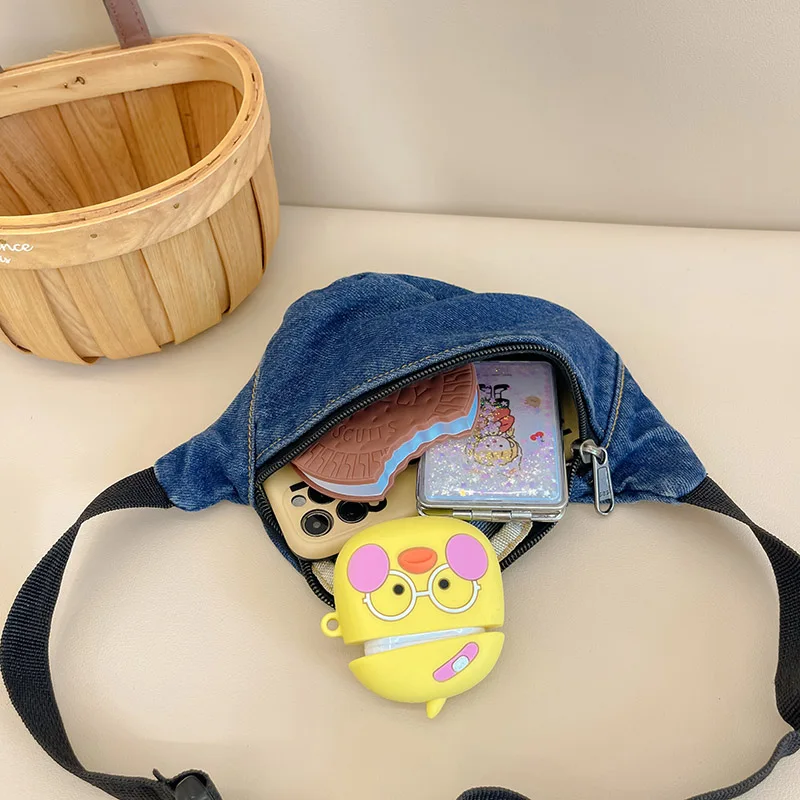 New Kid Waist Bag For Girl Boy Casual Denim Chest Bag Children Belt Bag Money Pouch Baby Zipper Waist Pack Bum Bag Coin Purse