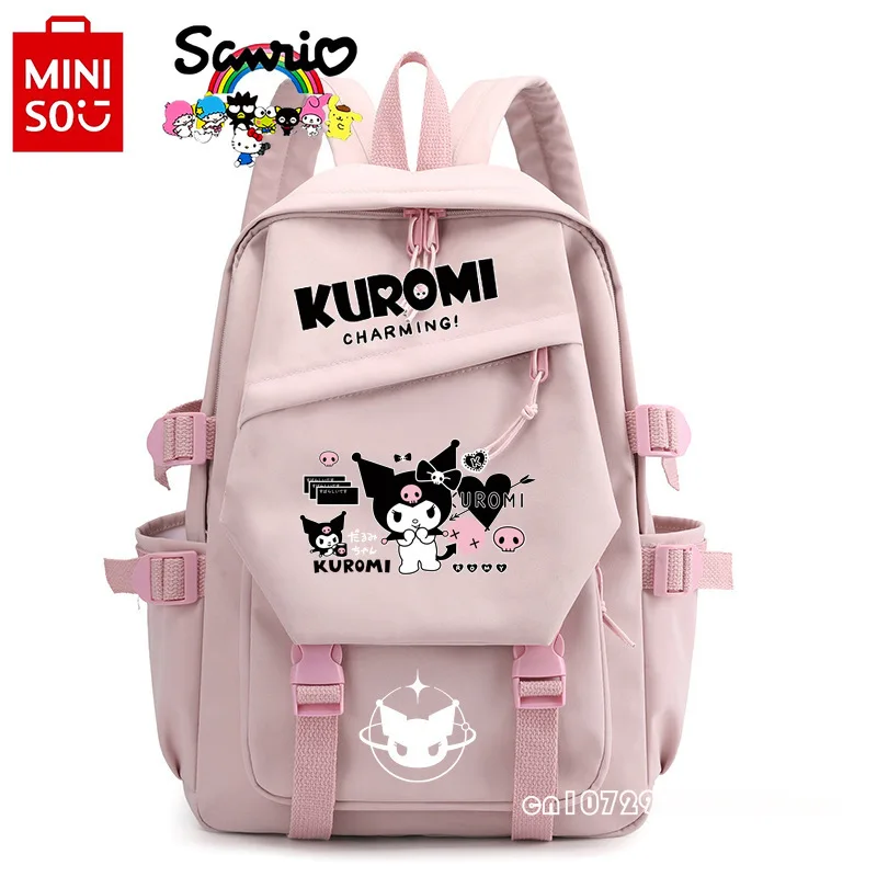 MiniSO Kuromi กระเป๋าเป้สะพายหลังผู้หญิงใหม่กระเป๋าเป้นักเรียนไนลอนคุณภาพสูงแฟชั่นกระเป๋าเป้สะพายหลังเด็กผู้ชายความจุขนาดใหญ่ลำลองการ์ตูน