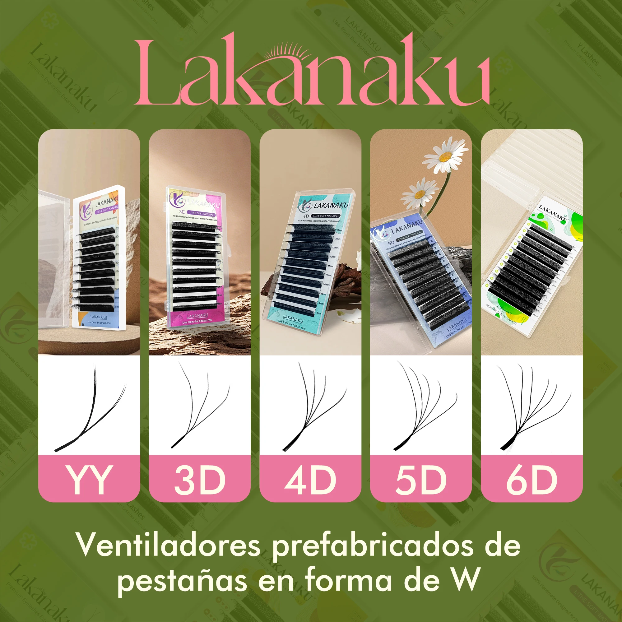 

LAKANAKU Fio YY 3DW 4DW 5DW 6DW 7DW 8DW Eyelashes Extension Volume Brasileiro Cilios W Shape Mink Lashes