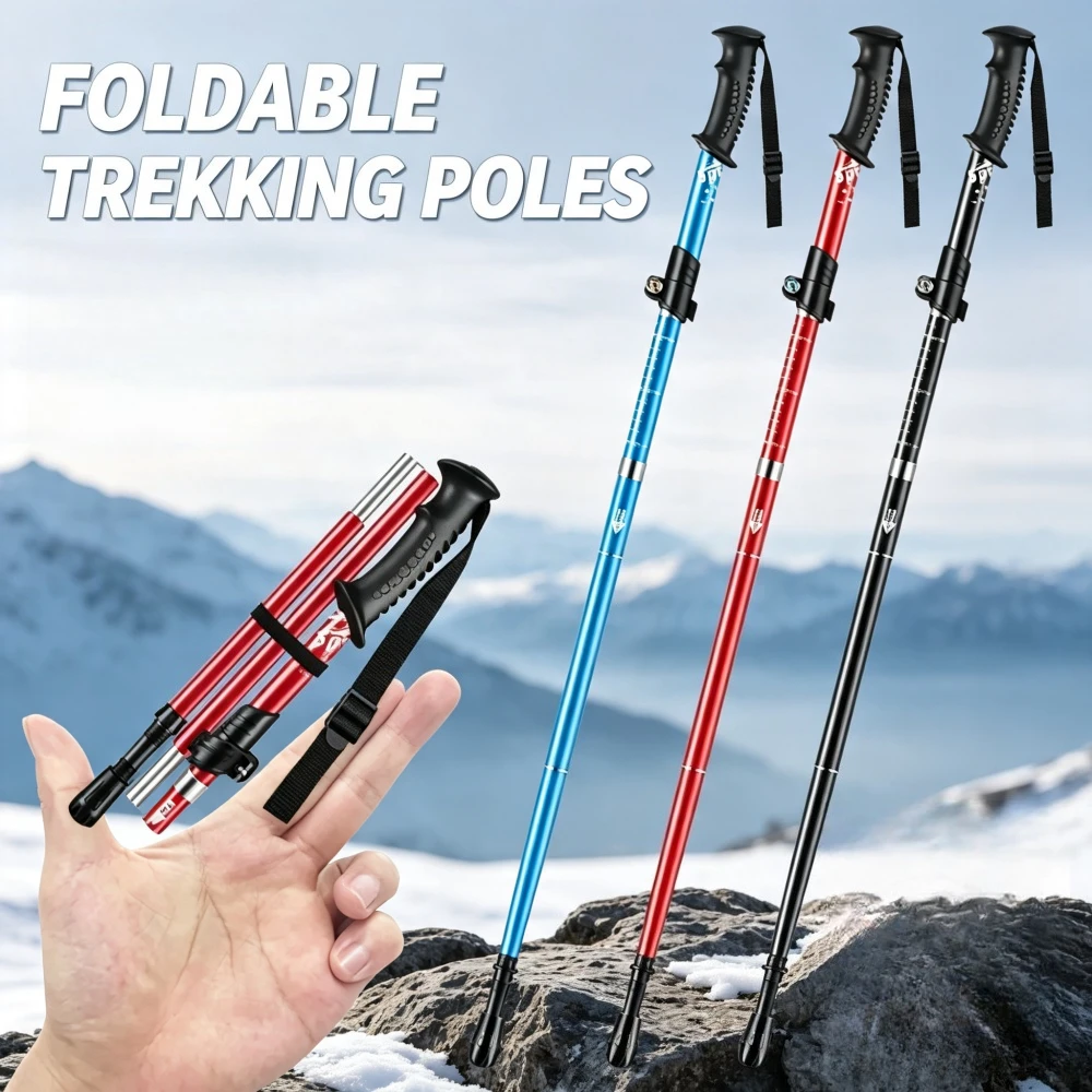 Ultra-light Aluminum Alloy Folding Trekking Poles Professional Non-slip Climbing Camping Outdoor Five-section Trekking Poles