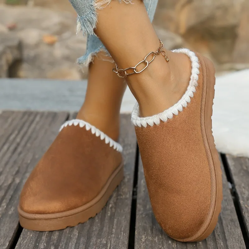 Zapatillas de invierno con puntera impermeable y forro polar para uso al aire libre, botas de nieve para la oficina en casa diaria, zapatillas cálidas con punta abierta