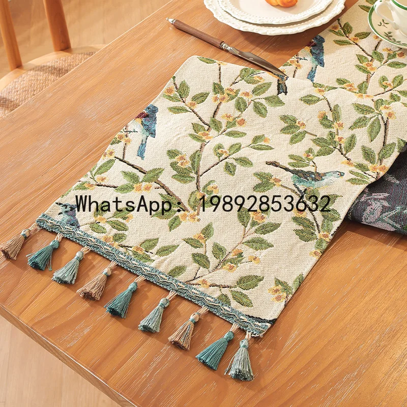 Hys pastoral jacquard cotton and linen tablecloth dining room living room table flag cover dustproof mat