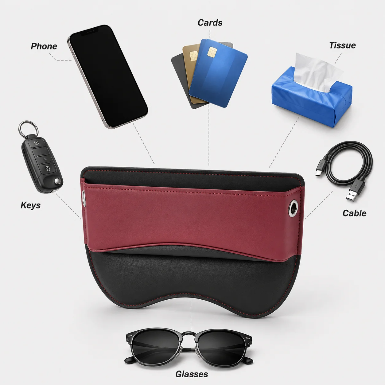 Organizador Universal para Espaço entre Assentos de Carro, Bolso Lateral de Armazenamento em Couro, Caixa para Consola Automotiva, Acessório Interior
