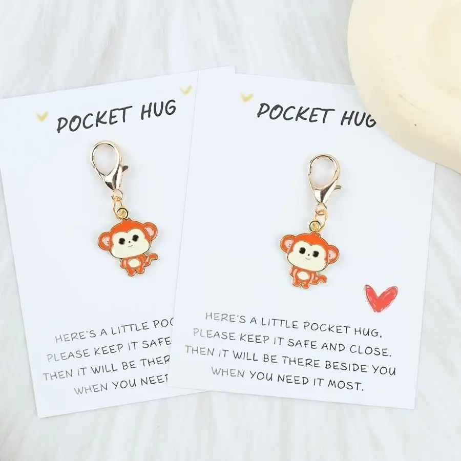 1/5/10/20/50/100pcs of Cute Monkey Keychain, Pocket Hug Greeting Card Thank You, Thank You for The Company Gift, Cute Little Mon