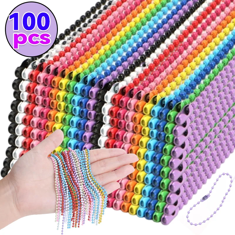 100pcs DIY Ball Bead Chains Colorful Keyrings Dolls Label Hand Tag Connector Making Iron Pendant Jewelry Accessories Keychains