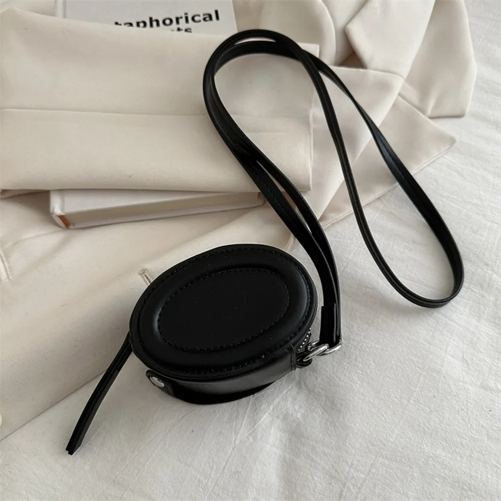 

PU Leather Hanging Neck Coin Purse with Makeup Mirror Oval Earphone Bag Lipstick Key Storage Korean Style Lanyard Wallet