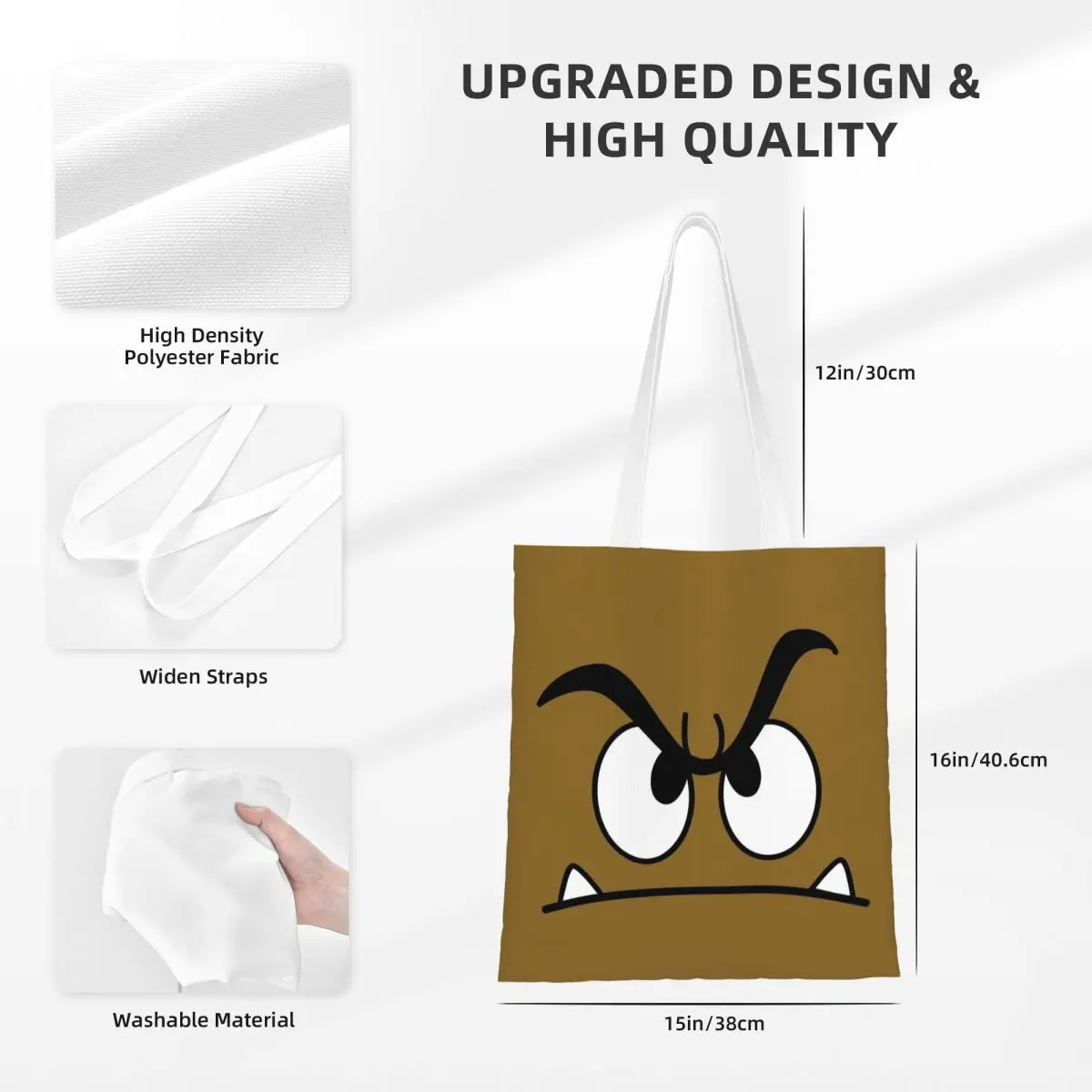 Goomba Face Shopping Bags Canvas The Tote Bag Reusable for Ladies Shoulder Tote Travel Handbag