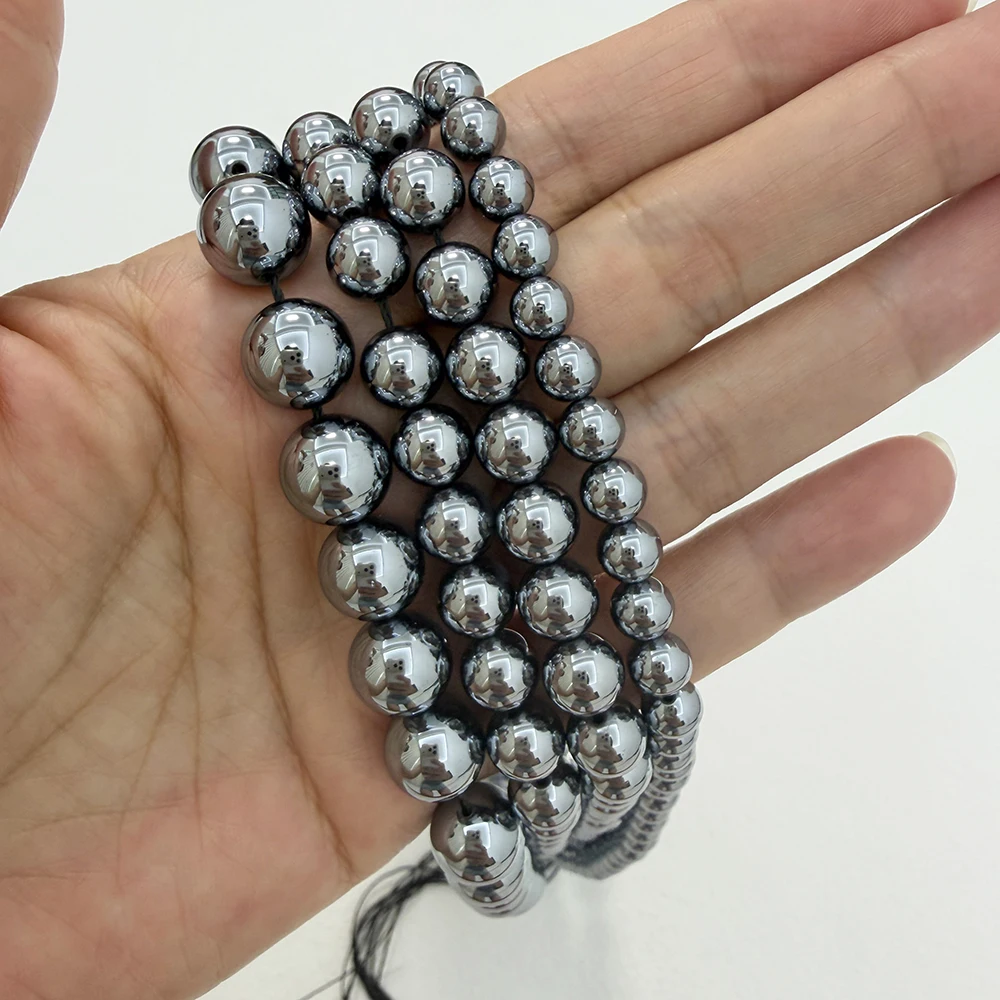 Genuine Natural AA Quality Dark Silver Color Terahertz Stone Round Loose Beads 4 6 8 10mm Pick Size For Jewelry Making DIY