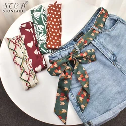 Spring Summer Women Dress Pants Belt Fashion Printing Multifunctional Women Imitation Silk Scarf Hats Ribbon Bag Straps 5X195CM