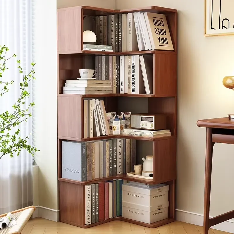 Solid Wood Wall Mounted Children Bookshelf Floor to Ceiling Storage Rack Multi Layer Home Bedroom Corner Bookcase Living Room