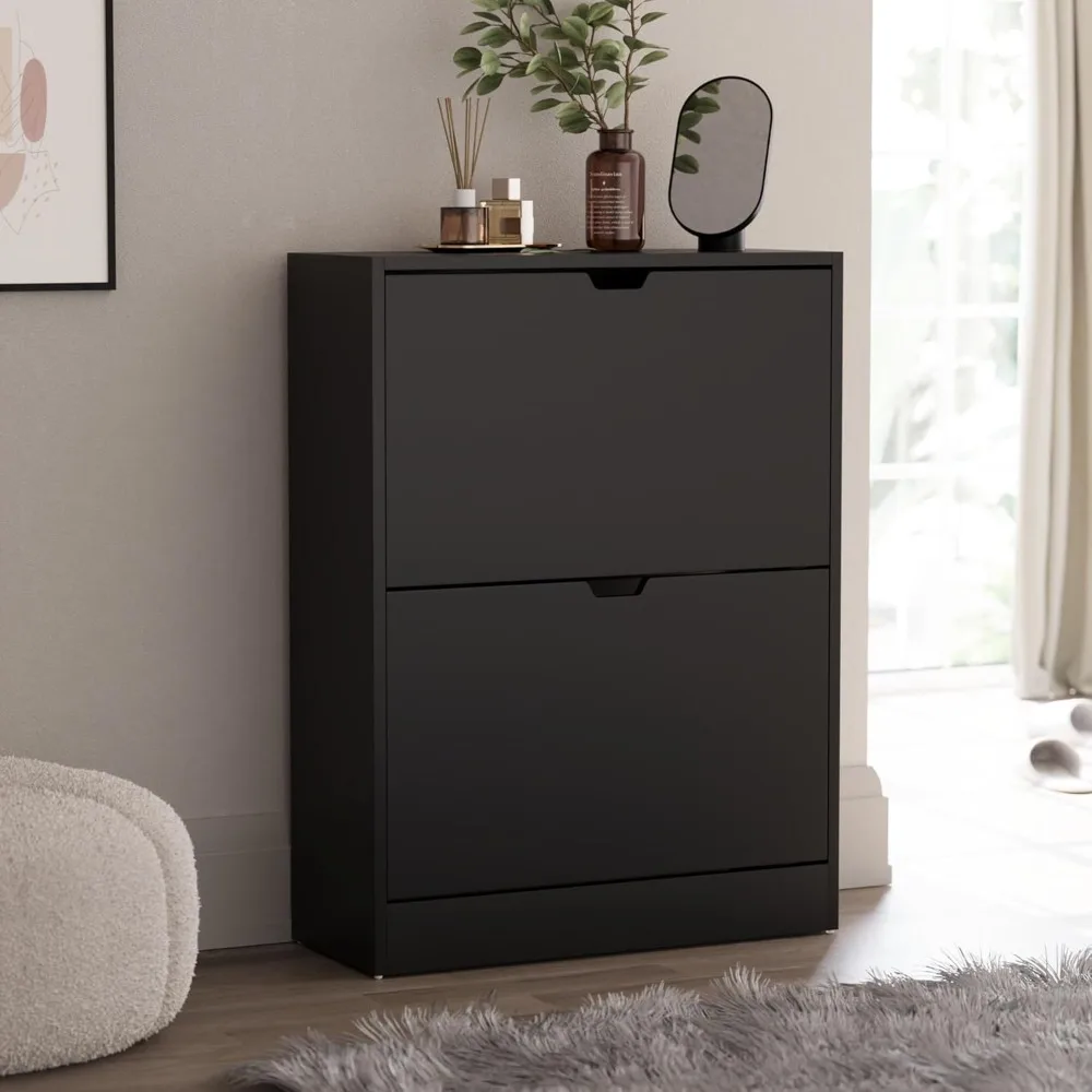 Zapatero con 2 cajones, ahorro de espacio, con 2 cajones abatibles, mueble para pasillo y sala de estar, 100% certificado fsc (