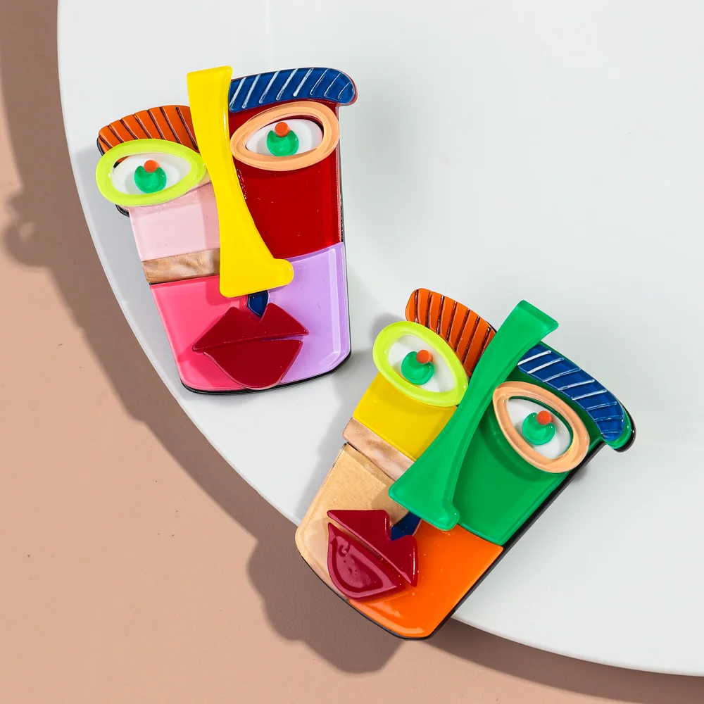 New Acrylic Geometric Picasso Abstract Figure Face Brooches for Women Handmade Multicolor Irregular Feature Brooch Pins Gifts