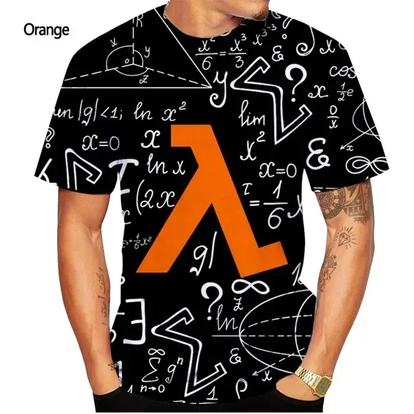 Men's Funny Math Formula 3D Print T‑Shirt Lambda Symbol Graphic Short Sleeve Nerd Geek Casual Street Tee Summer Tops