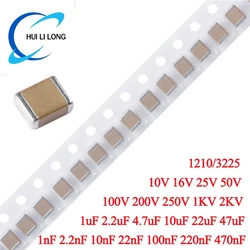 10pcs 3225 1210 SMD Ceramic Capacitor 1nF 2.2nF 10nF 22nF 100nF 220nF 470nF 1uF 2.2uF 4.7uF 10uF 22uF 47uF 16V 25V 50V 100V 200V