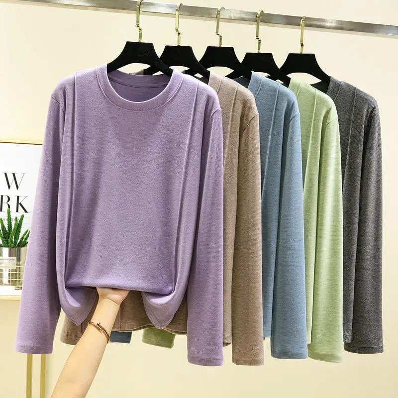 Dralon O Neck Bottoming T-shirts Autumn Winter Thicken Fleece Tshirt Thermal underwear Warm Tee Tops Long sleeves