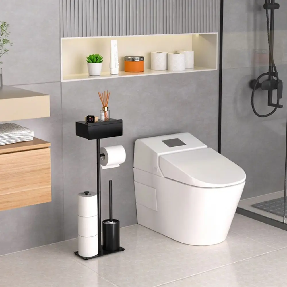Durable Bathroom Tissue Rack Floor Standing Organizer With Storage Drawer And Toilet Brush Holder Modern Look