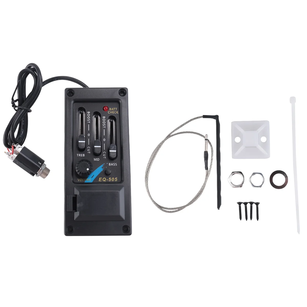 EQ-505 Gitarrensattel-Tonabnehmer, 3-Bänder, EQ-Equalizer, Vorverstärkersystem für die linke Hand, Equalizer Piezo Rich