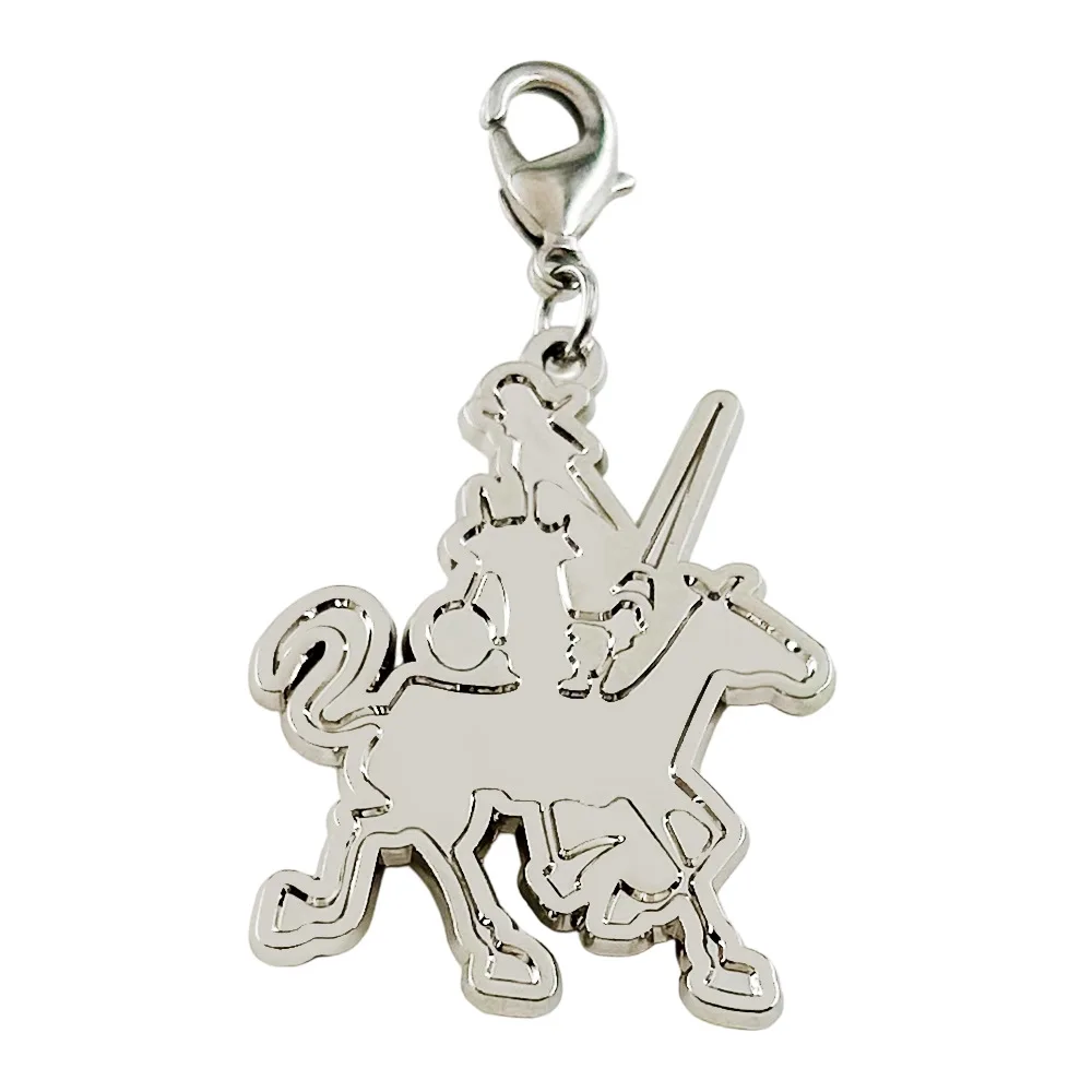 Silver Color Knight on Horse Metal Charm Pendant Sword Rider Pattern Lobster Clasp Bag Key Accessory Vintage Style Gift