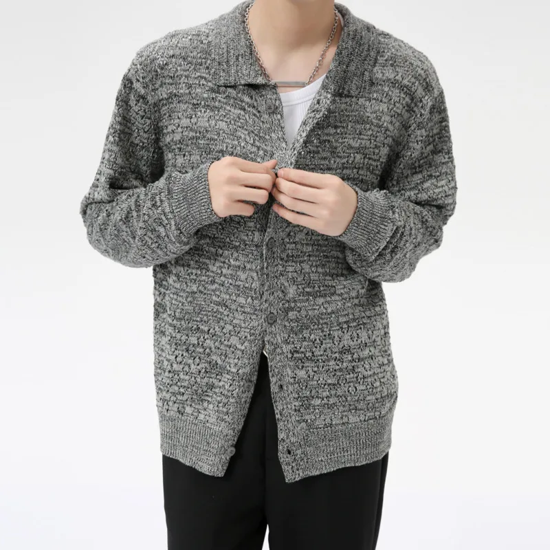 SYUHGFA Korean Style Men's Cardigan Solid Color Single Breasted Men's Wear Turn-down Collar Casual Male Sweater New Simple 2024