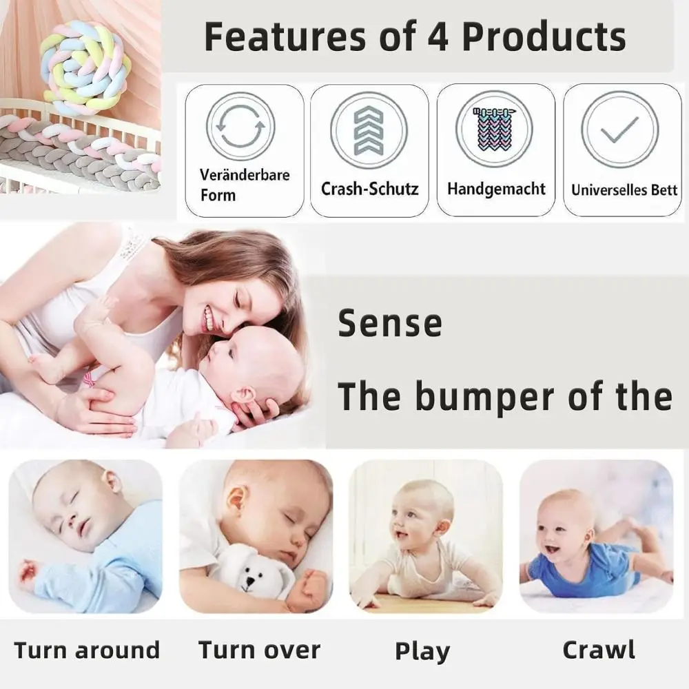 Soft Braided Cot Bumper Skin-friendly Washable Braid Pillow Crib Protector Side Sleeping Pillow Breathable Cradle Protector