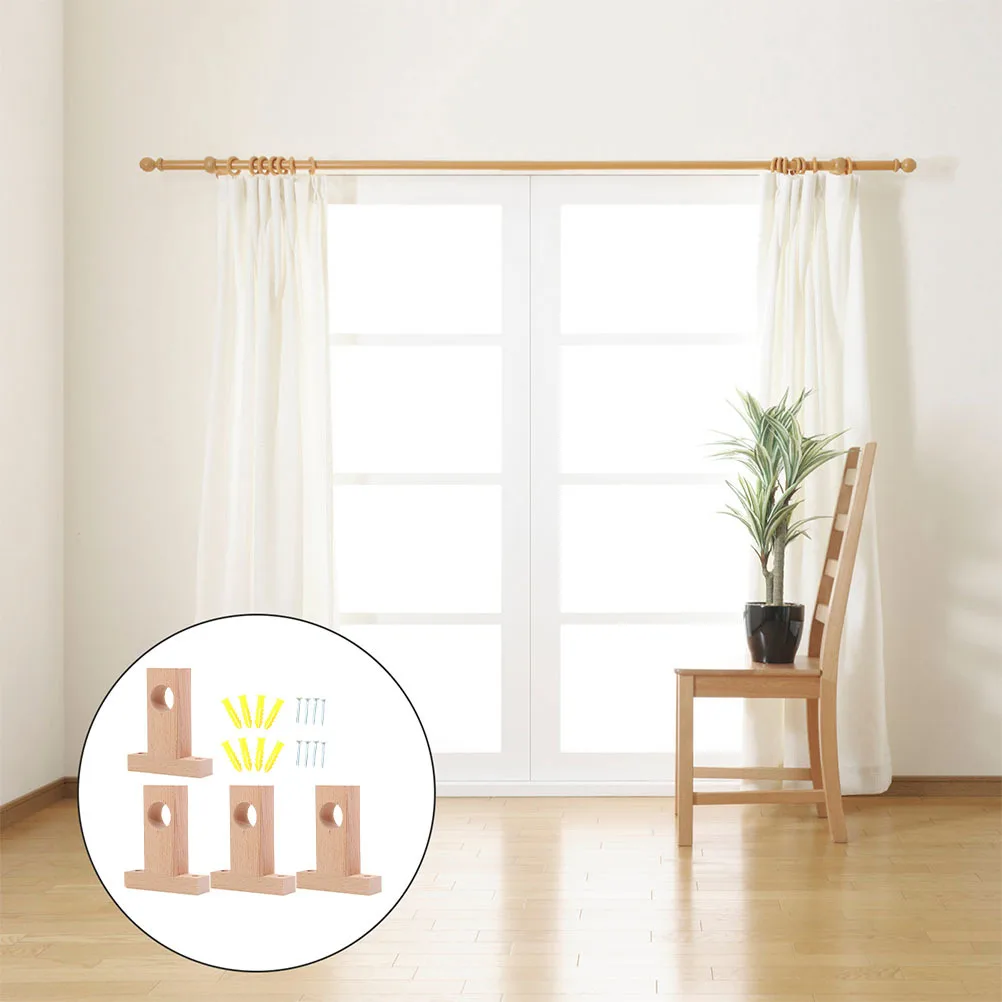 

4pcs Wooden Curtain Rod Brackets Heavy Duty Wall Mount Drapery Pole Supports For Bedroom Living Room Kitchen Office Home Decor