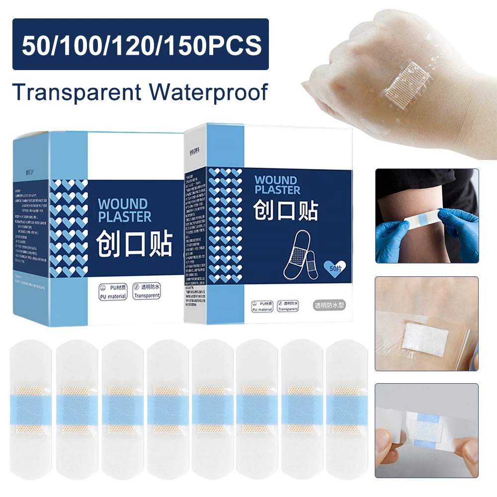 

50-150PCS Waterproof Band-Aids Bandages PU Transparent Band Aid Wound Adhesive Bandages Medical Patch Wound Care Protect