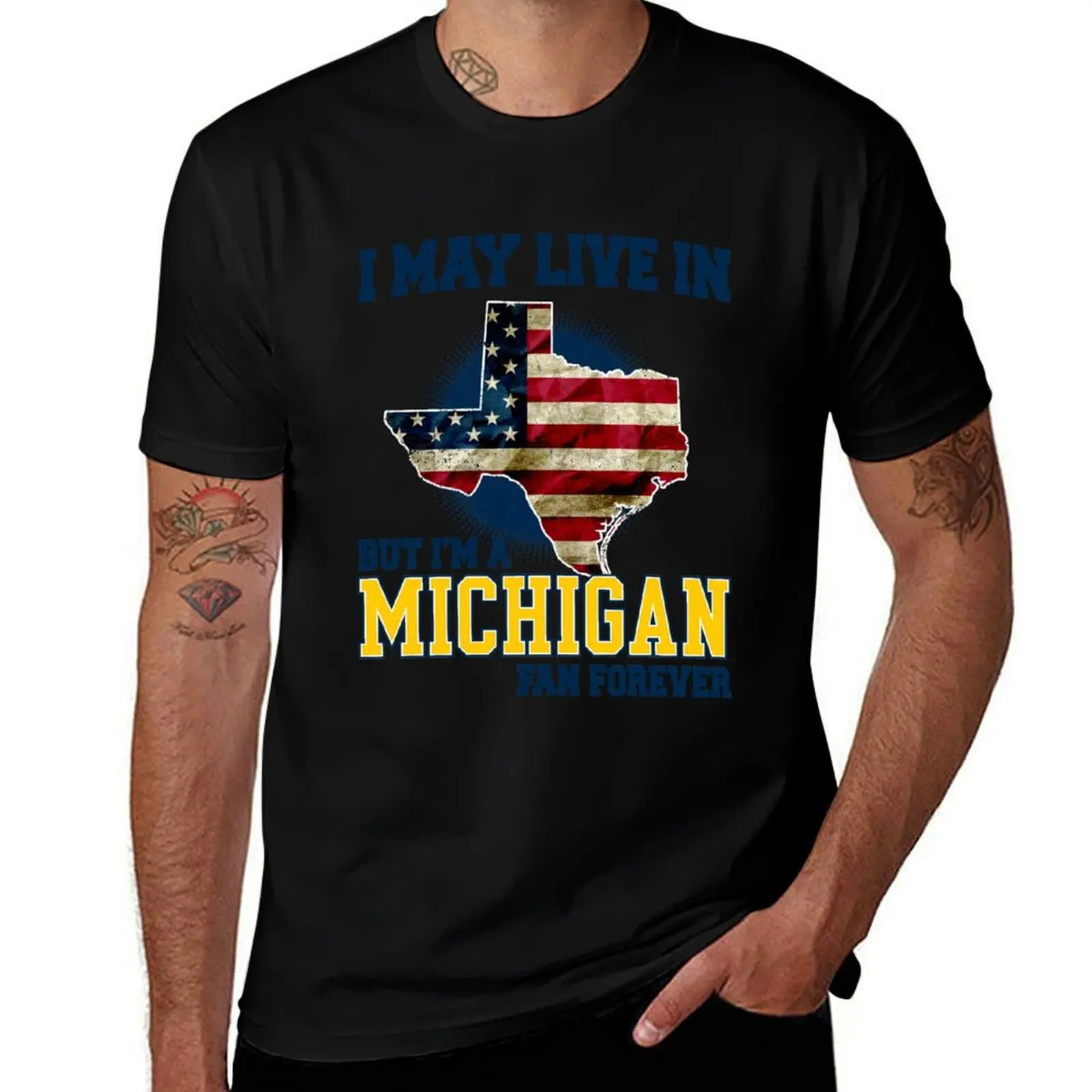 I MAY LIVE In Texas but I am a Michigan Fan Forever white shirt T-Shirt Work Short Sleeve Cotton Top T-Shirt