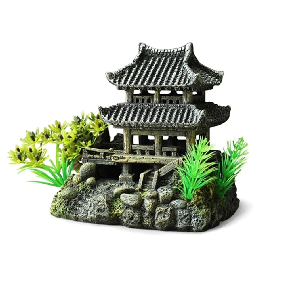 Resin Chinese 3D Printing Ancient Architectural Model Fish Shrimps Shelter House Layout Props For Fish Tank Aquarium Decoration