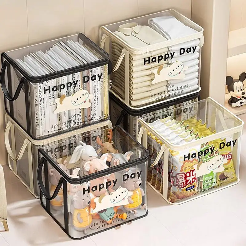 Student Book Storage Bag Large Capacity Foldable Portable Storage Box Transparent Dustproof Waterproof Clothes Toys Organization