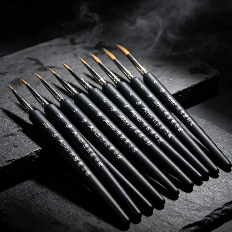10Pc Wolf Hair Detail Paint Brushes Set Fine Tip Liner Drawing Brush for Watercolor Acrylic Oil Nail Art Model Painting Supplies