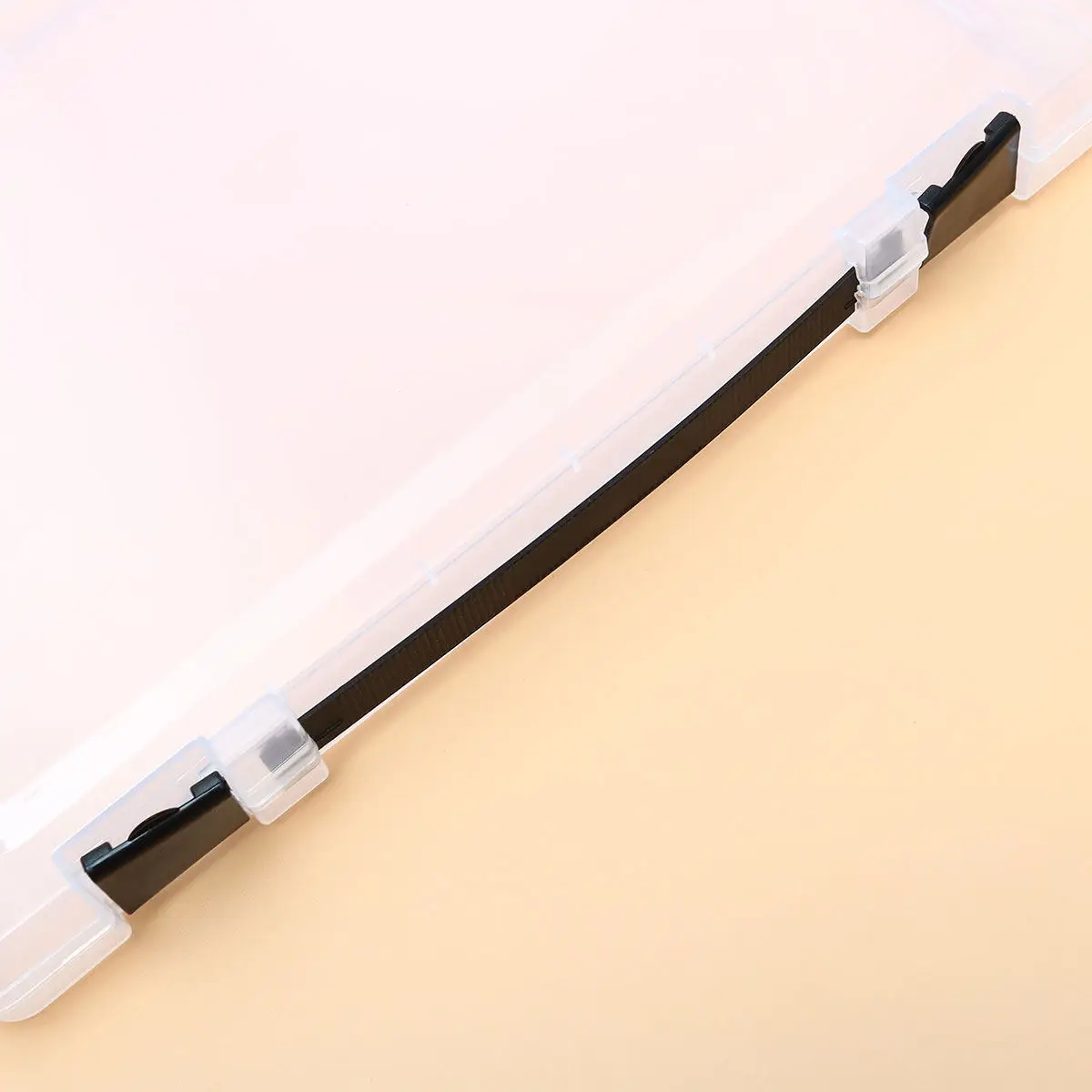 

Document Storage Box Clear Transparent Plastic File Case Black Buckle Stackable Paper Filling Organizer Portable Document Holder
